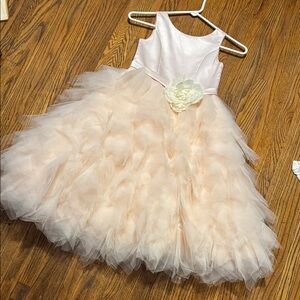 Elegant Peach Tulle Dress with Floral Accent